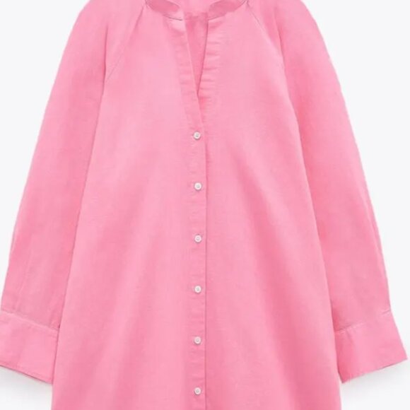 Zara Pink Linen Midi Buttoned dress sz S - Picture 2 of 8